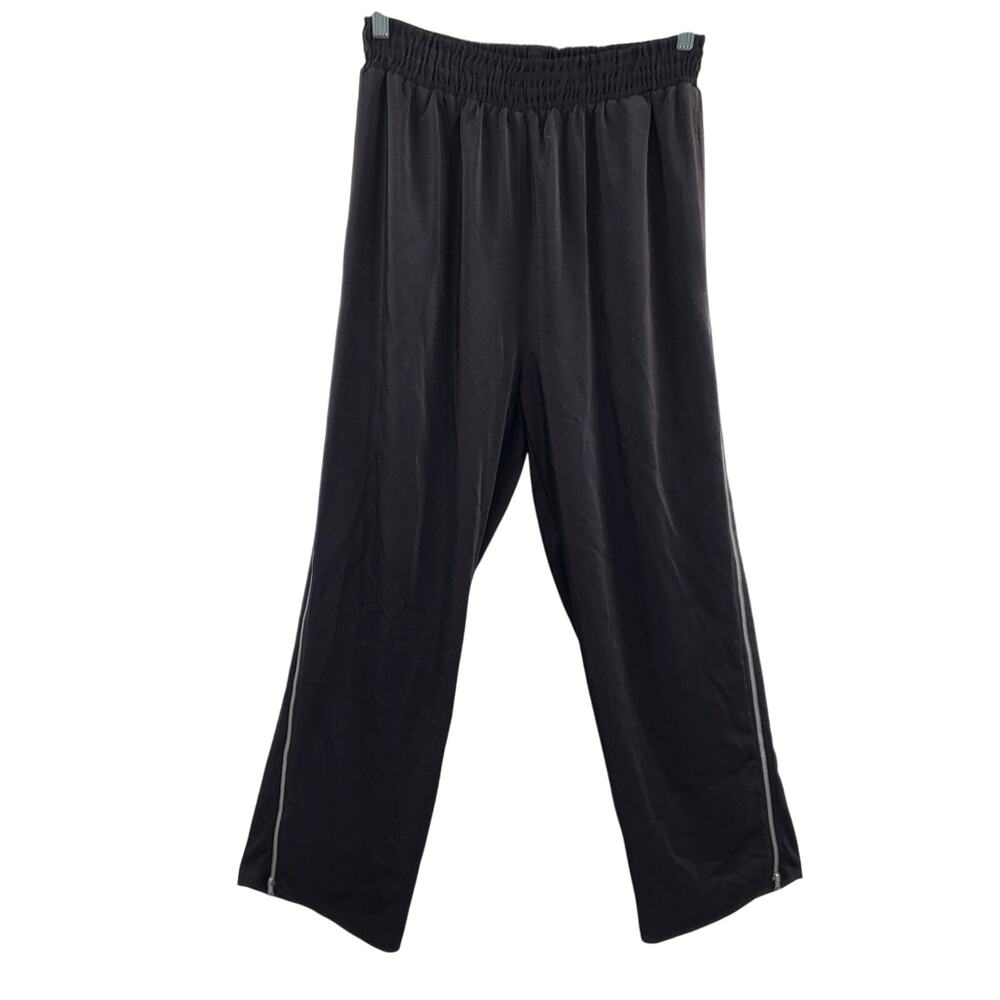 Olivaceous Black Wide Leg Pants with Side Zippers Pockets Elastic Waist Size L